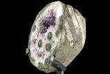 Amethyst Geode With Calcite & Polished Face - Metal Stand #83728-4
